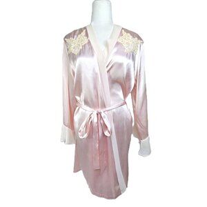 Vintage Linea Donatella Robe Blush Pink Beaded Pearl Satin Flare Sleeve Feminine